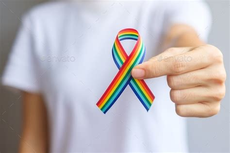 Lgbtq Rainbow Ribbon For Support Lesbian Gay Bisexual Transgender And Queer Community And