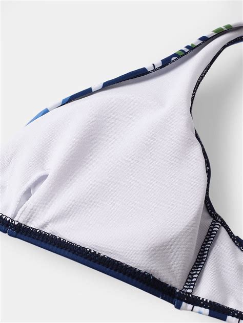 Kvinnor Abstrakt Tryck Trådlös Ryggstängning Låg Midja Bikini Rygglösa Badkläder Dammode Badkläder