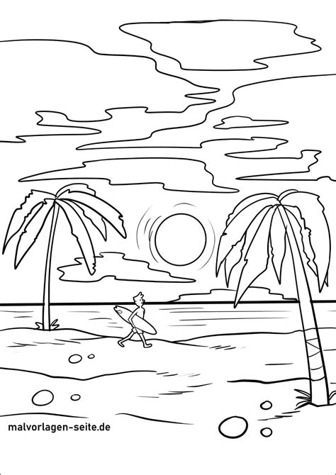 Malvorlage Strand und Meer | Ausmalbild kostenlos herunterladen