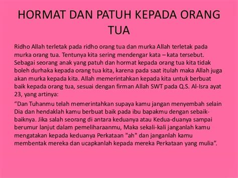 Hormat dan patuh kepada orang tua dan guru