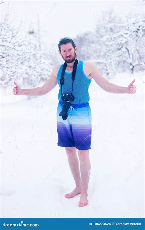 Naked Man Make Some Photo In The Winter Snowy Forest Stock Photo Image Of Afraid Amazed