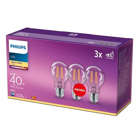 Комплект от 3 Led крушки Vintage Philips Classic A60 E27 4 3w 40w