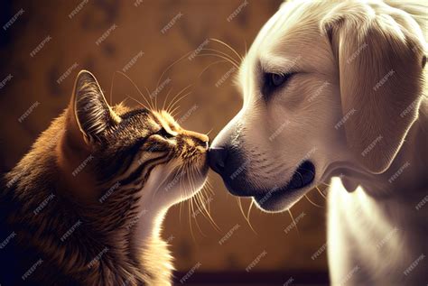 Premium AI Image | A dog and cat kissing each other