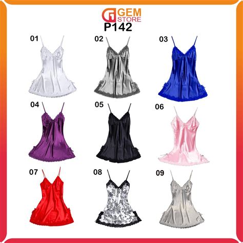 Jual Baju Tidur Lingerie Wanita Sexy Renda Bahan Satin Baju Gaun Mini Deep V Silk Woman