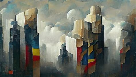 Stylized Abstract Cityscape Painting Effect Of Painting On Plaster AI