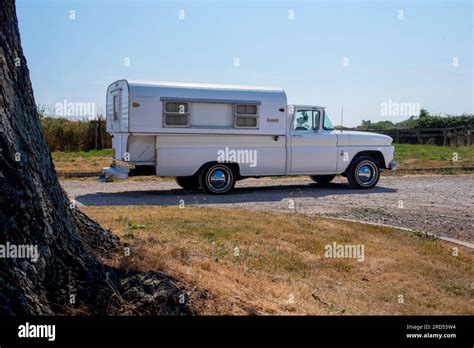 1965 Alaskan Pop Up Camper Fitted To A 1958 Chevy Truck Stock Photo