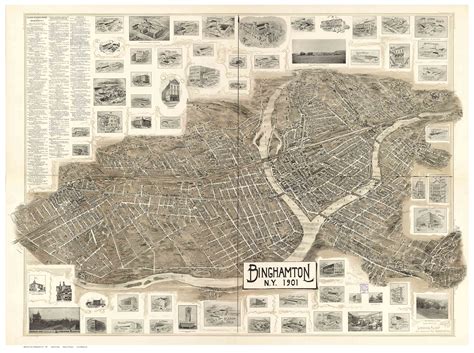Binghamton, New York 1901 Bird's Eye View - Old Map Reprint - OLD MAPS