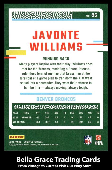 2023 Panini Donruss Javonte Williams 86 Denver Broncos EBay