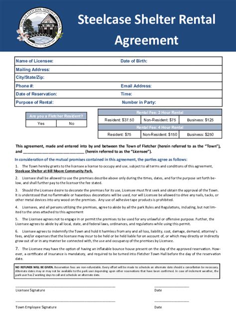 Fillable Online Steelcase Shelter Rental Agreement Fax Email Print