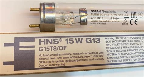 Tube Material: Soft Glass OSRAM PURITEC HNS 15W G13 G15T8/OF UVC 1.5FT ...