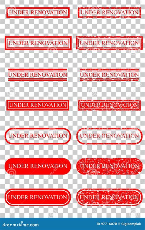 Various Style Of Rubber Stamp Effect Under Renovation At Transparent