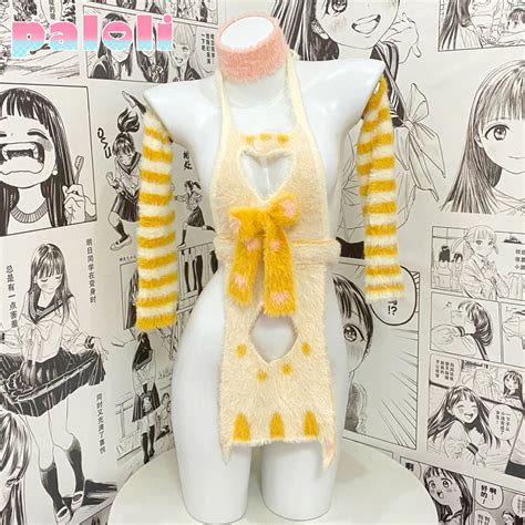 Billionm Paloli Sexy Lingerie Catwoman Cosplay Costume Yellow Open Chest Cat Apron Sweater
