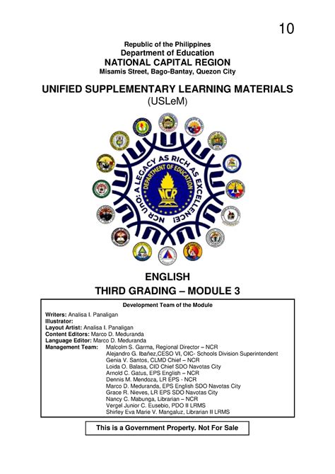 English 10 Q3 Mod3 Usle M Rtp 10 Republic Of The Philippines