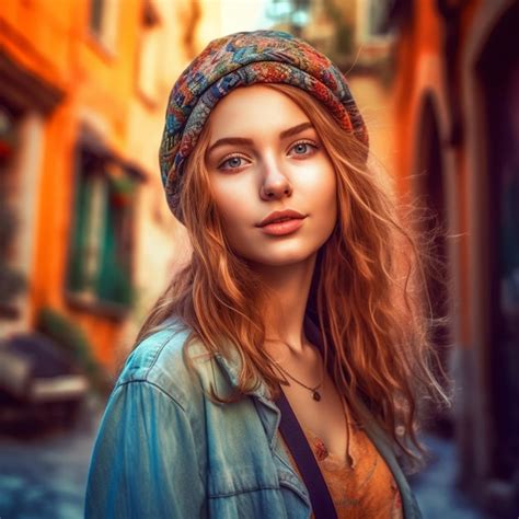 Premium Ai Image A Young Stylish Girl Wearing An Ice Cap On A Street