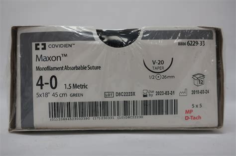 New Covidien 6229 33 Maxon Monofilament Absorbable Suture 4 0 15