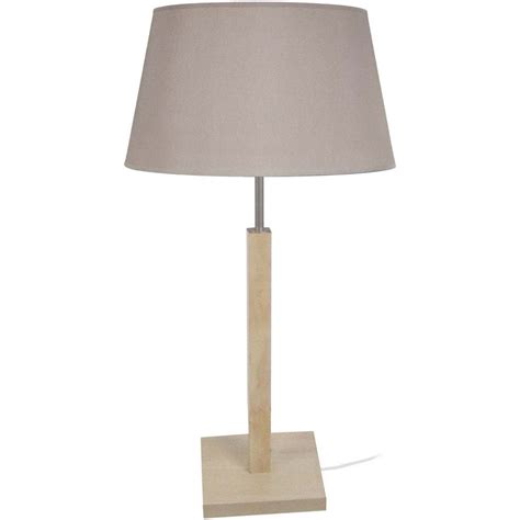 Tosel Lampe a poser colonne bois naturel et taupe Beige Maison Déco