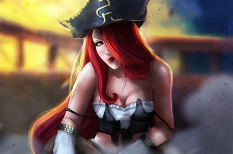 Miss Fortune League Of Legends Pirates Hat Glance Hair Redhead Girl Hd Wallpaper Rare