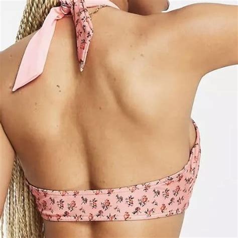 Asos Design Cross Neck Bikini Top In Floral Size Depop