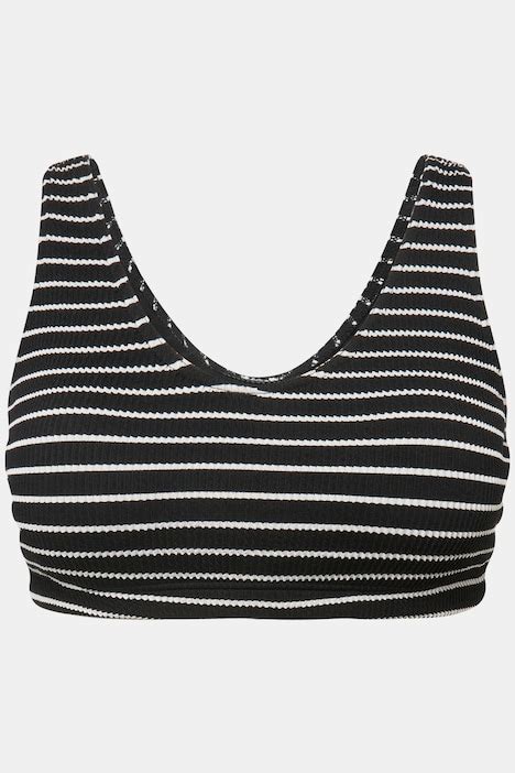 Striped Ribbed Bikini Top Black Ulla Popken