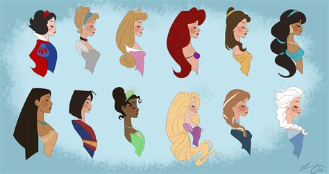 Snow White, Cinderella, Aurora, Ariel [as a mermaid], Belle, Jasmine