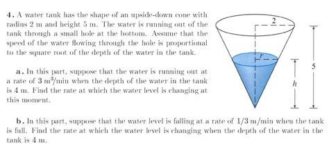 Solved A Water Tank Has The Shape Of An Upside Down Cone Chegg