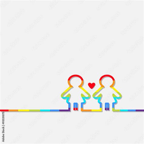 Gay Marriage Pride Symbol Two Rainbow Contour Women Sign With Red Heart Love LGBT Icon Flat