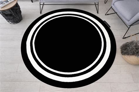 Tappeto HAMPTON Border Cerchio Inquadrata Nero Cercle 120 Cm