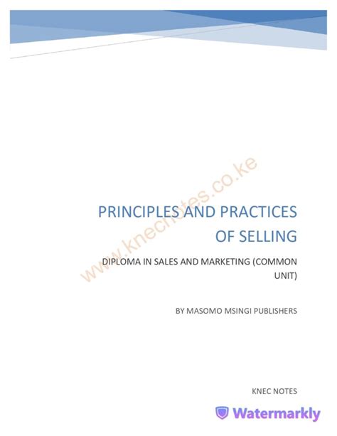 PRINCIPLES OF PRACTICES OF SELLING NOTES KNEC TVET CDACC STUDY