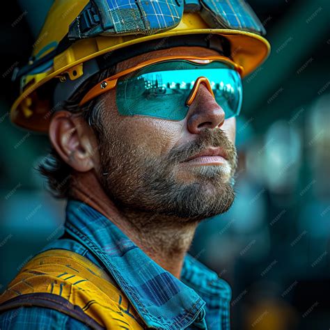 Premium Photo | Construction Worker Wearing Hard Hat and Goggles on a