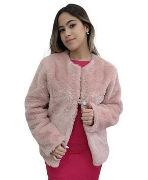 Casaco Rosa Nude Pelúcia Feminino Manga Longa Absoluto Glamour