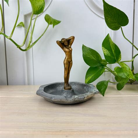 Vintage Brass Nude Ashtray Gold And Silver Metal Accent With Patina Etsy