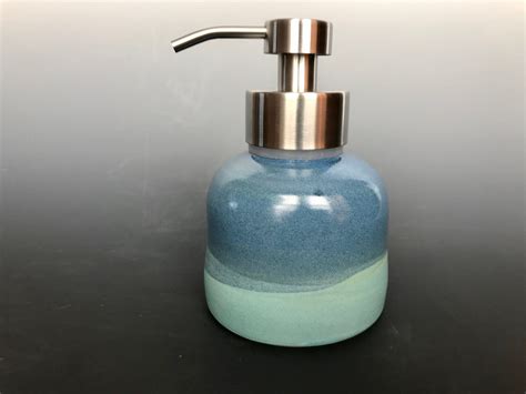 Foaming Ceramic Soap Dispenser Handmade Green And Blue Etsy Ceramic