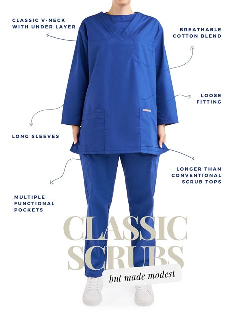 Scrubjab® Classic Modest Scrubs Long Sleeve Cotton Scrubs Muslim Scrubs Uniform Suitable For