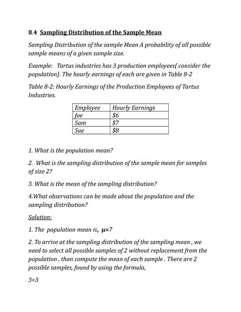 Sampling Distribution Of The Sample Mean Sampling Distribution