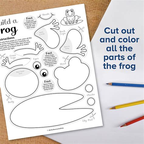 Build a Frog Cut & Paste Craft Printable, Spring Animal Coloring Art
