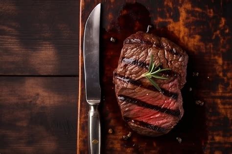 Premium Ai Image Steak Smoke Fried Dark Background Red Raw Food Grill