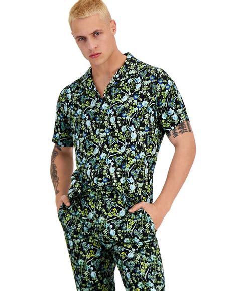 I N C International Concepts Regular Fit Floral Print Button Down Camp