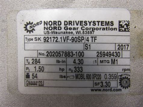 Nord Sk Sp Tf Motor Gear Drive Vf Ratio Torque