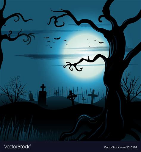 Creepy Tree Halloween Background With Full Moon Vector Image