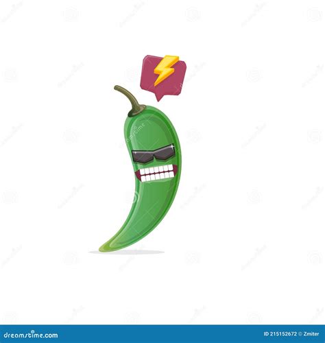 Vector Funny Cartoon Green Hot Chilli Pepper Character With Sunglasses Isolated On Azure