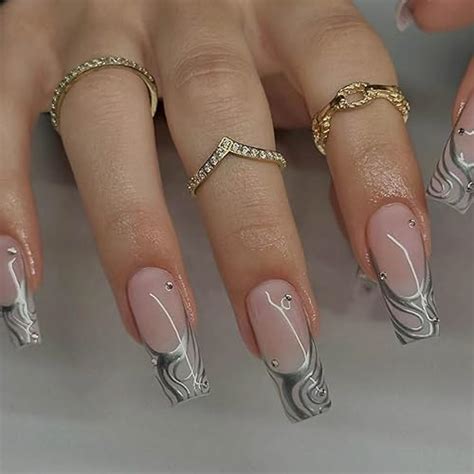 Hkanlre Medium Press On Nails Flower Fake Nails Tips Full