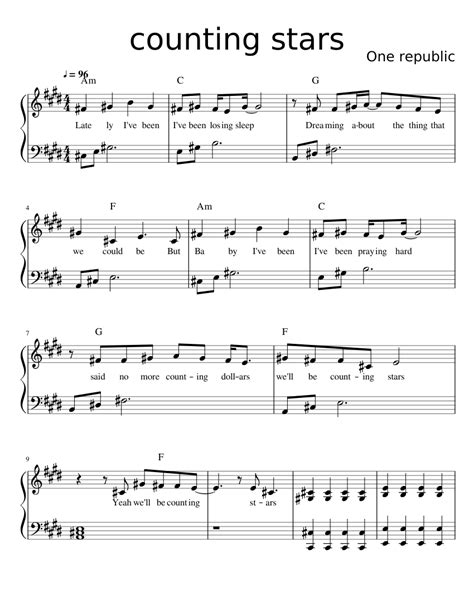 counting stars Sheet music for Piano | Download free in PDF or MIDI ...