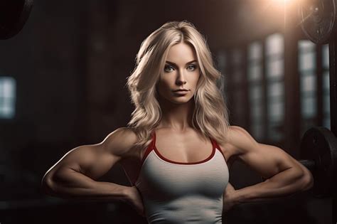 Premium AI Image A Woman With Long Blonde Hair Stands In Front Of A Wall With A Window Behind Her