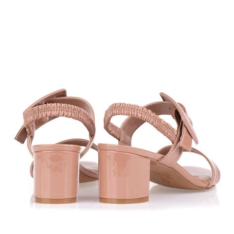 Sandália Salto Médio Verniz Nude UZA Shoes Sapatos Femininos