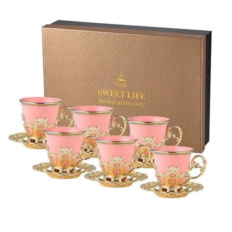 Turkish Tea Cup Set of 6 Espresso Turkish Coffee Cups with Metal