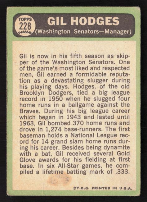 Gil Hodges 1967 Topps 228 Washington Senators VG MK GS EBay