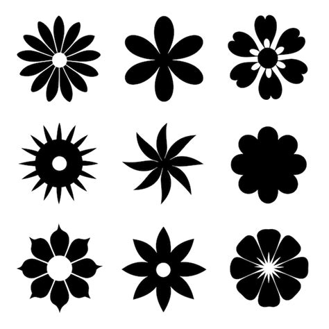 A Set of flower icon Silhouette Design with white Background | Premium ...