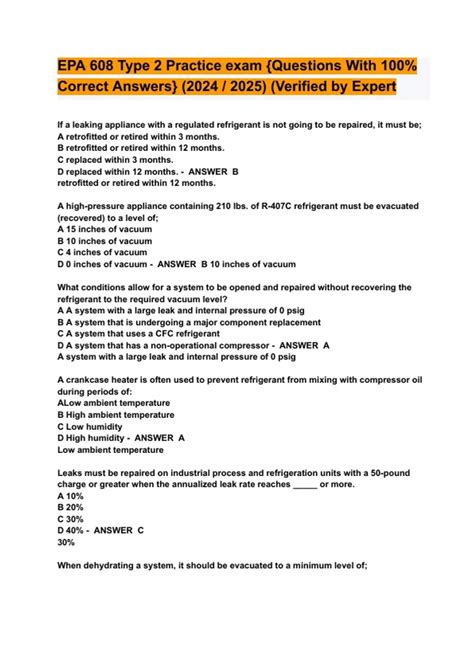 EPA 608 Type 2 Practice Exam Questions With 100 Correct Answers