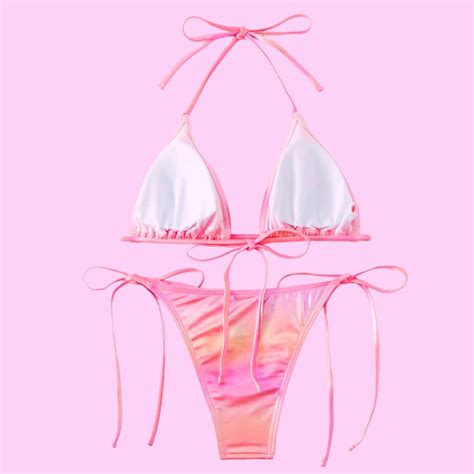 Shiny Triangle Bikinis Set Pink Sugar Bikini