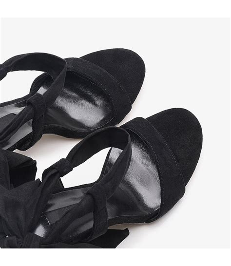 Zapatos negros con lazo para mujer Sandalias de tacón alto con correa